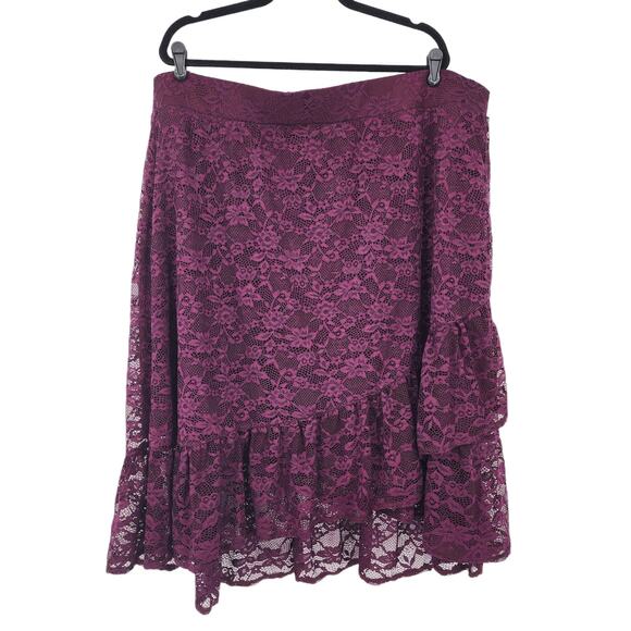 Torrid Lace Ruffle Trim Midi Purple Faux Wrap Hi Lo Lined Skirt Size 4X - Picture 2 of 6